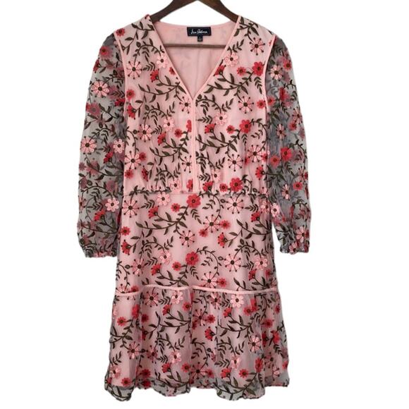 Sam Edelman Embroidered Floral Dress Pink Sz 6 - Picture 1 of 6